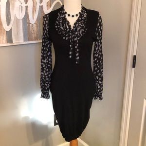 Next UK black sweater dress Sheer sleeves 6